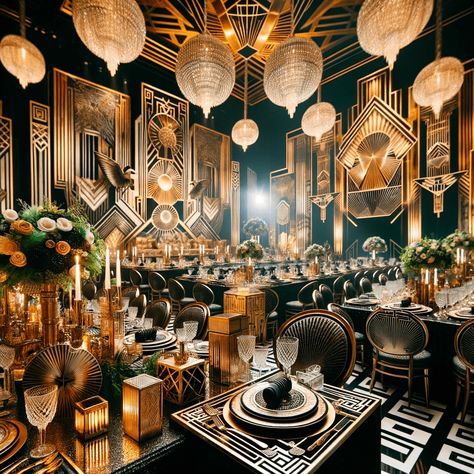 10 Unique Wedding Themes for an Unforgettable Big Day! - Ever After Essentials Great Gatsby Reception, Great Gatsby Decor, Roaring 20s Wedding Theme, 1920 Wedding Theme, 20s Wedding Theme, Gatsby Wedding Party, Art Deco Wedding Reception, Unique Wedding Themes, Modern Art Deco Wedding