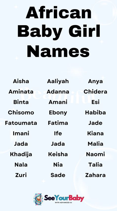 Get inspired with these meaningful African baby girl names! They’re beautiful, powerful, and full of tradition—perfect for your little queen. Black Names African Americans, African Surnames, Baddie Baby Names, African Names And Meanings, African Girl Names, Nigerian Names, African American Girl Names, African American Baby Names, Black Baby Girl Names