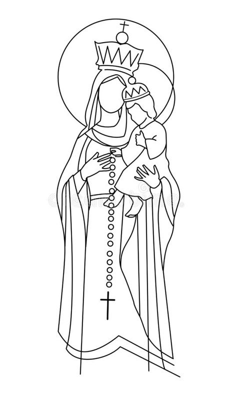 Virgin Mary Illustration, Mary Illustration, Rosary Drawing, Our Lady Of The Rosary, Catholic Symbols, Lady Of The Rosary, Saint Quotes Catholic, Geometric Shapes Art, Embroidery Wall Art