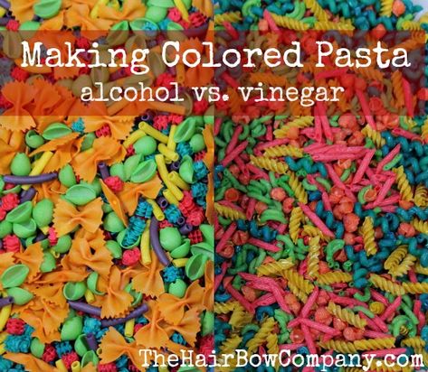 Dyed Pasta: Alcohol vs. Vinegar - The Hair Bow Company - Boutique Clothes & Bows Dye Pasta, Dyed Pasta, Coloured Pasta, Alphabet Pasta, Pasta Crafts, Cute Hair Bows, Mommy Me Outfits, Colored Pasta, Craft Recipes