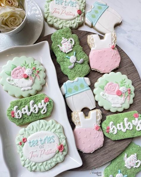 Kerstyn Lott on Instagram: "Tee times or Tea Parties⛳️☕️ gender reveal cookies Made possible with edible moss (cookie crumbs and luster dust) and royal icing transfers #decoratedcookies #cookiedecorating #cookieart #decoratedsugarcookies #sugarcookies #customcookies #royalicingcookies #instacookies #teapartycookies #teetimesorteaparties #genderreveal #genderrevealparty #genderrevealcookies #golfcookies #mosscookies #gardenparty #teacupcookies #dallascookies #dallasmoms #friscocookies #friscomo Putters And Pearls Gender Reveal Cookies, Golf Theme Gender Reveal Cookies, Golf Gender Reveal Cookies, Gender Reveal Tea Party, Tee Time Or Tea Party Gender Reveal, Tea Gender Reveal, Tea Party Gender Reveal, Golf Gender Reveal Party, Putters Or Pearls Gender Reveal