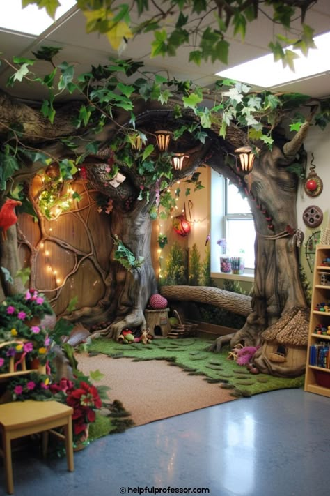 1. Jungle Safari: Animals, trees, and vines.2. Fairy Tale: Castles, dragons, and knights.3. Wild West: Cowboys, horses, and cacti.4. Sports Mania: Balls, #Tinkerbell_Classroom_Theme #Whimsigoth_Classroom #Fantasy_Themed_Classroom #Enchanted_Classroom_Theme Fantasy Themed Classroom, Fantasy Classroom Theme, Storybook Classroom Theme, Fairy Classroom Theme, Enchanted Forest Classroom Theme, Fairy Classroom, Cottagecore Classroom, Forest Theme Classroom, Forest Classroom