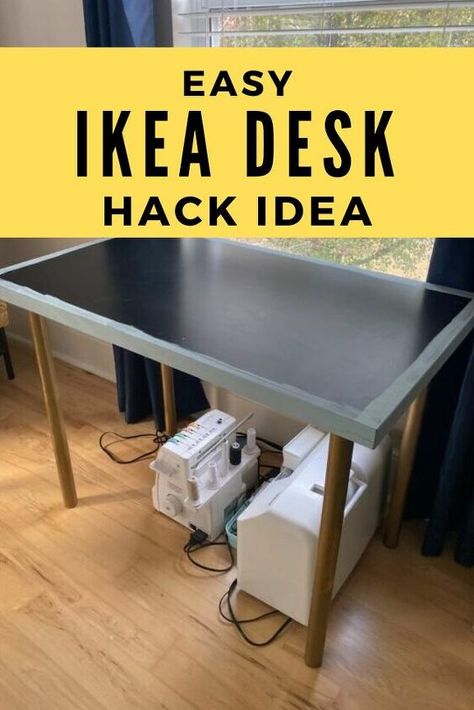 Cheap Ikea Desk, Diy Ikea Desk, Ikea Desk Top, Home Office Design On A Budget, Office Upgrade, Raw Wood Furniture, Ikea Makeover, Ikea Desk Hack, Desk Hacks