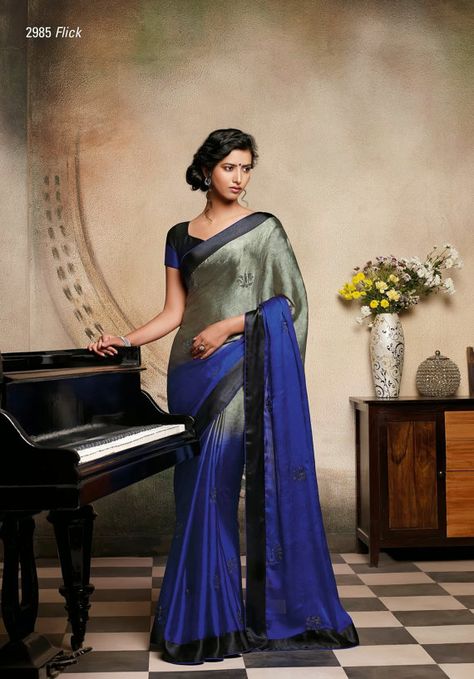 Laxmipati Sarees, Hindu Clothing, Blue Shades Colors, Ethnic Sarees, Blue Saree, Lehenga Saree, Chiffon Saree, Fancy Sarees, Indian Ethnic Wear