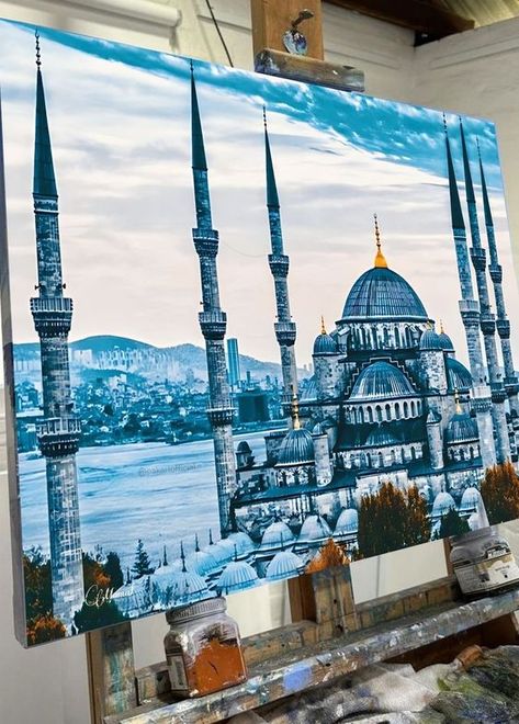 Painting Of Mosque, Blue Mosque Istanbul Painting, Blue Mosque Painting, Drawing Istanbul, Blue Mosque Turkey, Istanbul Painting, Mosque Painting, Mosque Drawing, Blue Mosque Istanbul