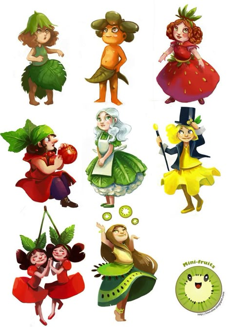 Little fruits by Pendalune Fruits Character Design, Fruit Character Illustration, Fruit Character Design, Illustration Art Kids, Sketch Poses, Creative Profile Picture, Mascot Design, Art Drawings For Kids, Character Design References