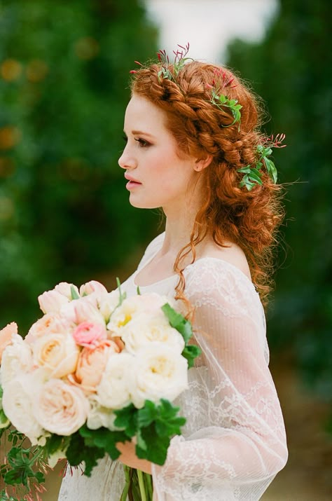 Redhead Bride, Garden Wedding Hairstyles, Medieval Hairstyles, Garden Wedding Inspiration, Garden Wedding Venue, Bride Of Christ, Madelaine Petsch, Bridal Crown, Dreamy Wedding