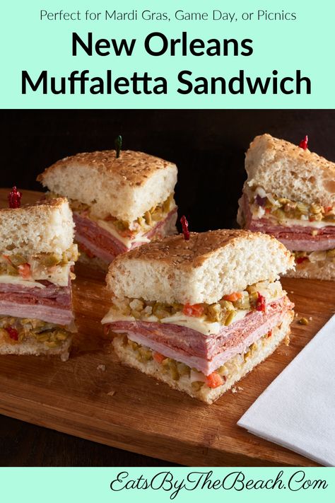 Muffaletta Recipe, Muffuletta Recipe, Party Meals, Muffaletta Sandwich, Muffuletta Sandwich, Easy Sandwich, New Orleans Recipes, Italian Sandwich, Olive Salad