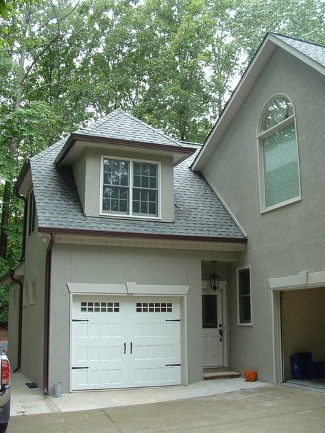 Attached Garage Addition With Bonus Room, Over Garage Addition, Garage Addition Ideas, Cottage Entrance, Backyard Redesign, Garage Additions, Gambrel House, Garage Extension, Garage Floor Paint