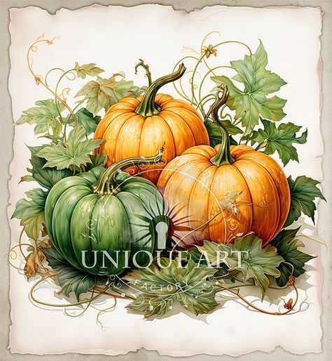 Pumpkin Houses, Fall Botanicals, Free Printable Wall Art, Watercolor Pumpkins, Fall Watercolor, Pumpkin Art, Vintage Botanical Prints, Sunflower Art, Vintage Fall