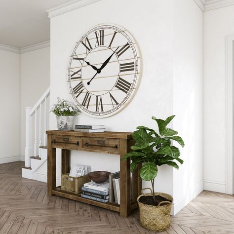 Three Posts™ Oversized Aitana 48" Wall Clock & Reviews | Wayfair Clock Dining Room Wall, Oversized Clocks Wall Decor, Wall Clock Decor Ideas, Large Wall Clock Decor, Clock Decor Ideas, Farmhouse Wall Clock, Wall Clocks Living Room, Shiplap Wall, Clock Living Room