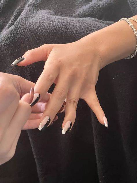 Shay Mitchell's French Tuxedo Nails Are the Ultra-Chic Party Manicure We've Been Looking For Tuxedo Nails, Party Manicure, French Tip Manicure, Chic Manicure, Floral Tights, Statement Nail, White French Tip, Shay Mitchell, Chic Party