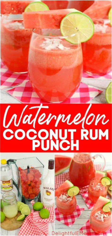 Watermelon Mixed Drinks, Watermelon Alcoholic Drinks, Coconut Rum Punch, Watermelon Recipes Drinks, Coconut Rum Punches, Summer Mixed Drinks, Rum Punch Cocktail, Coconut Rum Drinks, Rum Drinks Recipes