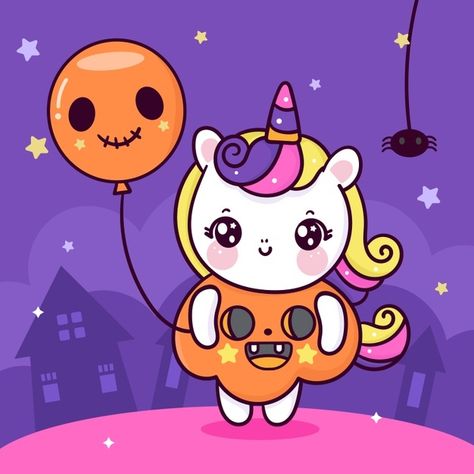 Pumpkin Fancy Dress, Cute Halloween Drawings, Wedding Coloring Pages, Unicorn Wallpaper Cute, Kawaii Clipart, Kawaii Disney, Halloween Cartoon, Kawaii Unicorn, Unicorn Halloween