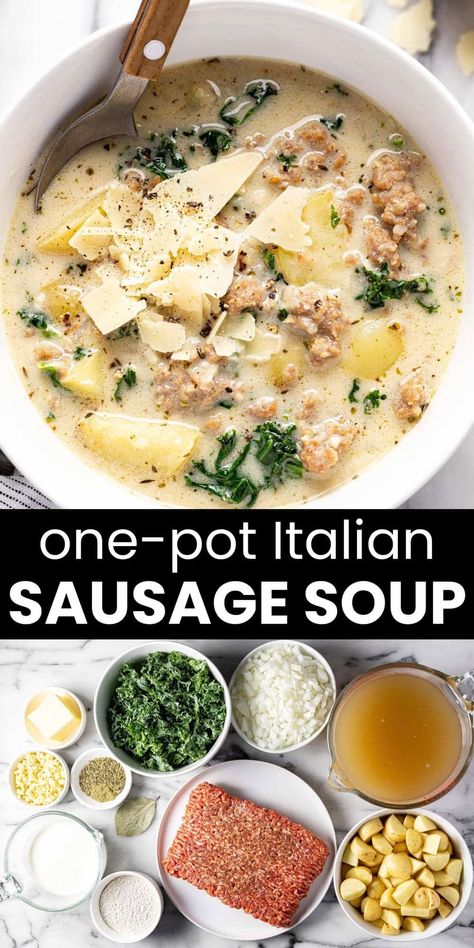 Soup Best Ever, Crock Pot Recipes Soup Healthy, Slow Cooker Recipes Soup Healthy, Sausage Kale Soup Olive Garden, Healthy Meals Soup, Crockpot Soup With Italian Sausage, Instapot Sausage And Potato, Crockpot Lunch Recipes For Work, Soups With Ground Sausage