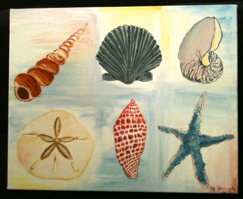 'Sea Shells' Acrylic Paints 12 X 16 Canvas First Grade Art Lessons, First Grade Art, Seashell Art, Canvas Painting Ideas, Acrylic Paints, Art Lessons, Sea Shells, Painting Ideas, Rooster