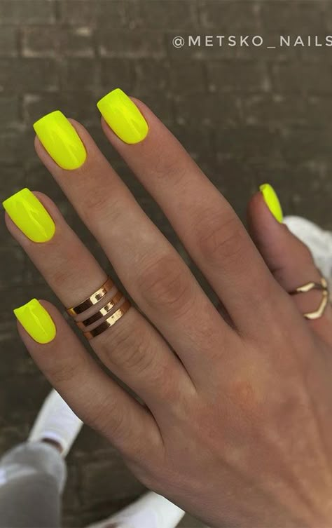 #7. Neon Nails Hop on board if you need to nail the trend. Add a pop of color to your look with neon! Neon nail... Summer Nails Neon, Neon Yellow Nails, Summer Nails 2023, Yellow Nails Design, Summer Gel Nails, Summer Nail Designs, Nails 2023, Acrylic Nails Coffin Short, Short Acrylic Nails Designs