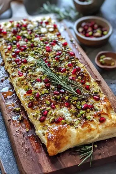 Pomegranate & Pistachio Flatbread with Rosemary Honey Drizzle is the perfect festive recipe for your holiday table. Try it today Christmas Flatbread, Pomegranate Pistachio, Roasted Side Dishes, Rosemary Honey, Foccacia Bread, Honey Drizzle, Christmas Charcuterie, Festive Appetizers, Fall Dishes