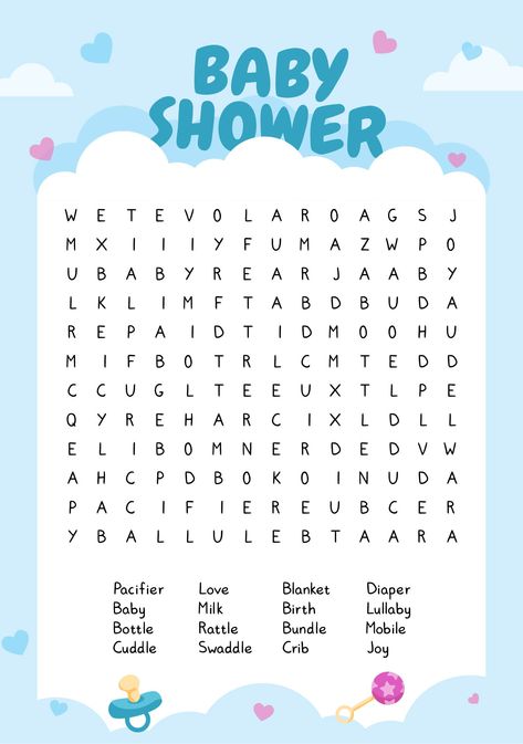 Babyshower Ideas Baby Boy, Baby Shower Crossword Puzzle, Gender Reveal Free Printables, Baby Shower Word Scramble Printable Free, Baby Shower Games Free Printables, Love Word Search, Baby Shower Games For Boys, Baby Shower Scramble, Baby Shower Word Search