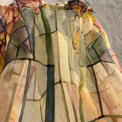 Sheer Patchwork, Multicolor Organza Unstitched Blouse Piece, Organza Tie And Dye Lehenga, Traditional Multicolor Embroidered Organza Fabric, Sheer Patchwork Curtains, Organza Shirt, Secondary Source, Naturally Dyed, Shibori