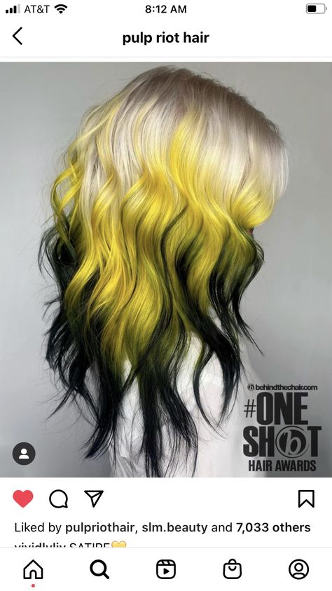 Ombre Hair Dye, Black Ombre Hair, Hair Color Placement, Gemini Hair, Fantasy Hair Color, Yellow Hair Color, Vivid Hair, Split Dyed Hair, Woodstock Peanuts