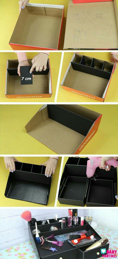 Diy Makeup Organizer, Carton Diy, Cardboard Crafts Diy, Makeup Organization Diy, Make Up Organiser, Diy Cardboard Furniture, Diy Crafts Hacks, Diy Cardboard, Makeup Box