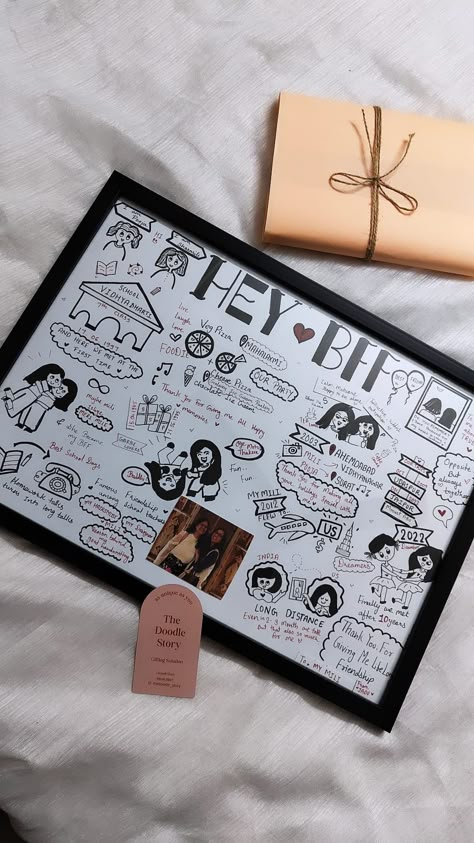 Doodle Frames, Best Friend Doodles Best Friend Doodles Aesthetic, Aesthetic Gift Ideas For Sister, Friendship Journal Ideas Best Friends, Best Friend Diary Ideas, Bff Doodles, Writing Wattpad, Diy Birthday Gifts For Dad, Aesthetic Crafts, Birthday Doodle