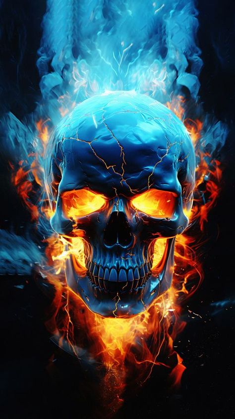 Follow for more Interesting Wallpapers<3! Skull Wallpaper Iphone, Skull Artwork Illustrations, Colorful Skull Art, Black Skulls Wallpaper, Ghost Rider Wallpaper, Skull Fire, Skeleton Illustration, Skull Art Drawing, Skull Pictures