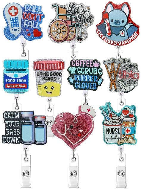 PRICES MAY VARY. Diverse Styles: these retractable acrylic badge reels are designed into 10 different shapes and patterns, including heart,brain,puns, jokes, and pop culture references, and so on, which will be cute and funny. Retractable Cord: the nylon rope of these nurse badge reels can be retracted to 25.6 inches in length,making it easy to reach and swipe your ID or badge without having to take it off,The cord is durable and can withstand frequent use, ensuring that it will last for a long Phlebotomy Gifts Ideas, Medical Badge Reel, Brain Puns, Nursing Aesthetic, Medical Assisting, Office Employee, Medical Illustrations, Nurse Accessories, Bulk Gifts