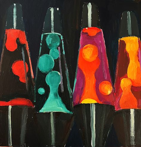 Weird Simple Paintings, Flat Color Painting, Oil Pastel Reference Photos, Self Actualization Art, Arts And Crafts Painting, Funky Oil Pastel Art, Oil Pastel Art On Canvas, Cool Painting Ideas Aesthetic, Lava Lamp Painting Canvas