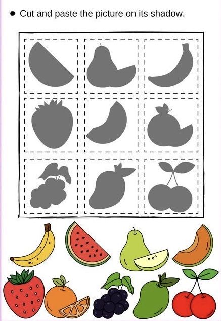 Fruit Matching Printable, Fruits And Veggies Activities Preschool, Cut And Paste Activities Preschool, Fruits Worksheets For Kids, Cut And Paste Worksheets Preschool, Fruits Activities For Preschool, Cut And Paste Activities For Kids, Puzzle Activities For Kids, Puzzle Worksheets For Kids