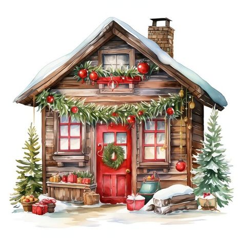 Page 39 | Watercolor Christmas House Images - Free Download on Freepik Idea For Christmas Cards, Vintage Christmas Houses, Christmas House Printable, Christmas House Clipart, Christmas Card House, Christmas House Watercolor, Christmas Decor Painting, Christmas House Art, Christmas Houses Illustration