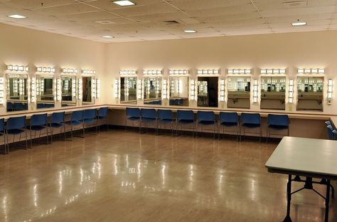 School Building Design, Theatre Design, Green Room, Makeup Rooms, School Building, Green Rooms, Costume Shop, Dressing Room, Building Design