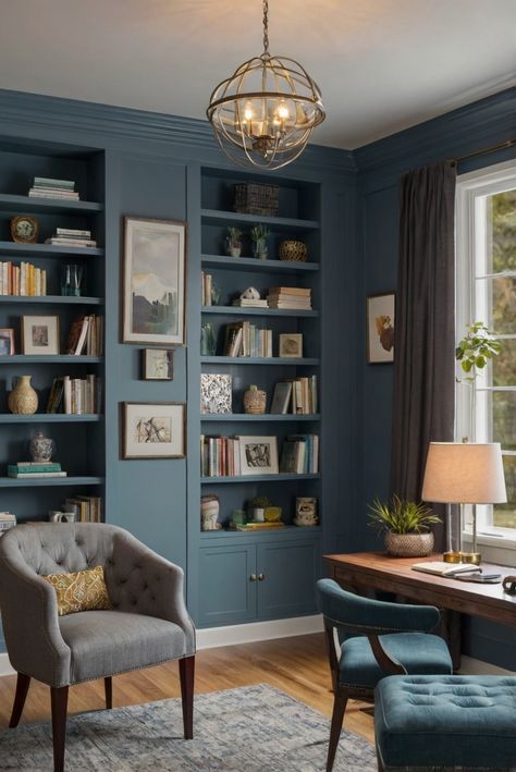 home decorating, home decor interior design, interior bedroom design, paint color match Mom Office, Blue Home Offices, Logo Colors, Grey Office, Home Office Colors, Blue Office, Creative Storage Solutions, Sleek Furniture, Yellow House