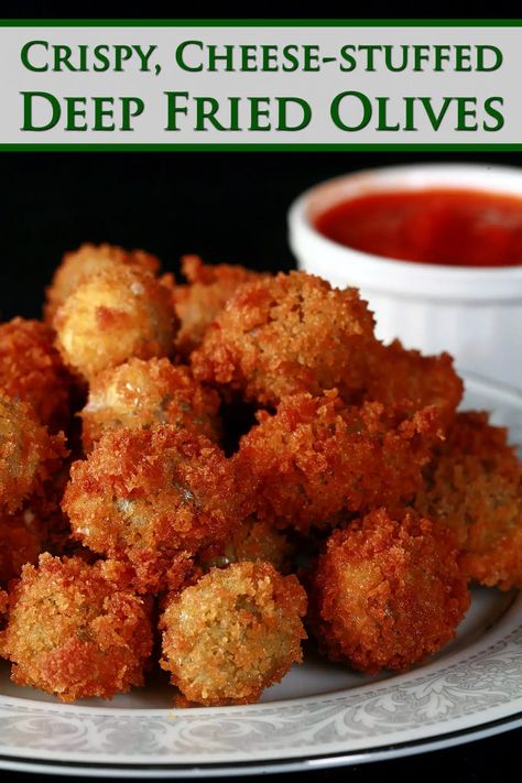 Fried Olives Recipe, Fried Olives, Deep Fried Recipes, Stuffed Olives, New Air Fryer Recipes, Deep Fried Appetizers, Olive Recipes, Potluck Dishes, Recipes Appetizers And Snacks