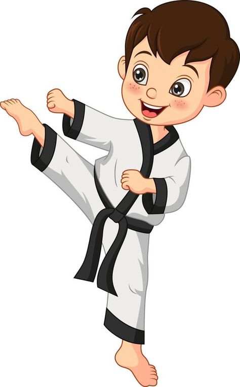 Cartoon little boy practicing karate Taekwondo Cartoon, Karate Clipart, Karate Cartoon, Karate Images, Karate Boy, Kids Karate, Premium Vector Cartoon, Boys Cartoon, The Cartoon