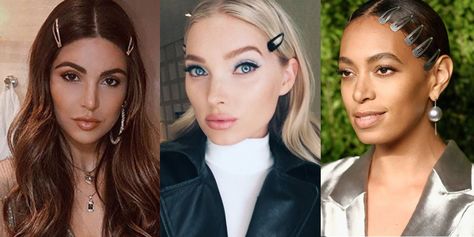 '90s Snap Clips Are Trending Again - '90s Hair Accessory Trend Instagram Snap Clips Hairstyles, Clips Hairstyles, Hair Clips Aesthetic, Oscar Hairstyles, Hair Clip Hairstyles, 90’s Hairstyles, Hair Clips 90s, 90s Hair