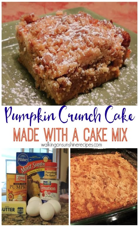 Pumpkin Crunch Cake from Walking on Sunshine Recipes Pumpkin Crunch Recipe, Video Cake, Pumpkin Crunch Cake, Pumpkin Muffins Easy, Pumpkin Crunch, Crunch Recipe, Dump Cake Pumpkin, Cakes To Make, Pumpkin Custard