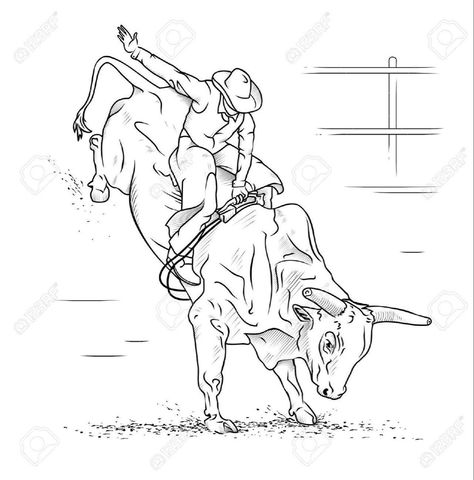 Bull Riding Painting, Bull Riding Art, Bull Rider Art, Bucking Bull Drawing, Bull Rider Drawing, Bull Riding Drawing, Bucking Bull Tattoo, Bucking Horse Drawing, Bullriding Tattoos