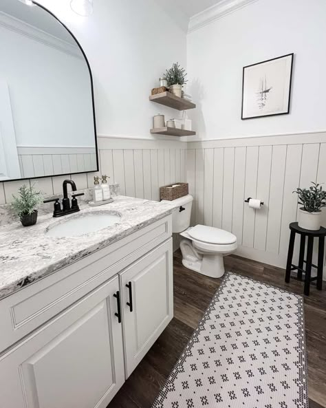 Shiplap Bathroom Wall, Gray Shiplap, Shiplap Bathroom, Bathroom Inspiration Decor, Bathroom Wallpaper, Bathroom Renos, Ship Lap Walls, White Bathroom, Modern Bathroom Design