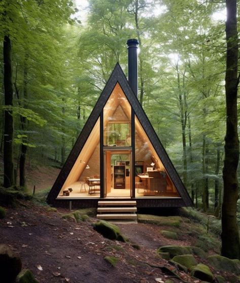 Triangle House, A Frame Cabins, Tiny House Loft, A Frame House Plans, Tiny House Inspiration, Modern Tiny House, A Frame House, Village House Design, Tiny House Cabin