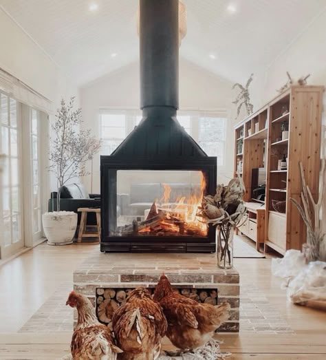 Wood Burning Stoves Living Room, Barn Remodel, Double Sided Fireplace, Wood Heater, Fire Places, Freestanding Fireplace, Indoor Fireplace, Home Fireplace, Living Room With Fireplace