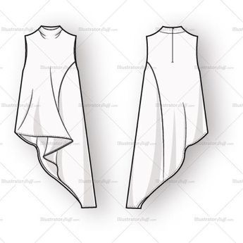 Drape - Have No Idea How To Make This But I Think It's Cool 288 Fashion Flat Template, Fashion Sewing Pattern, Fashion Design Sketches, Dress Sewing Patterns, Fashion Sketches, Blouse Styles, Sewing Clothes, Fashion Sewing, Fashion Flats