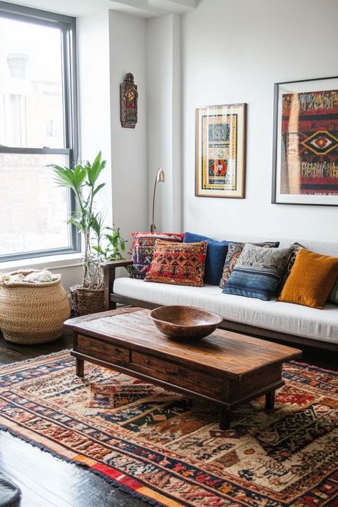 "Elevate your home with the charm of an Eclectic Decor Mix! 🌈🛋️ Perfect for creating a lively, dynamic environment. 🌟✨ #CreativeHome #EclecticLiving #InteriorInspo" Neutral Eclectic, Small Boho Home, Modern Bohemian Apartment, Eclectic Southwestern Interior Design, Southwestern Midcentury Modern, Eclectic Scandinavian Decor, Eclectic Minimalism, Spanish Living Room Design, Minimalist Eclectic Home