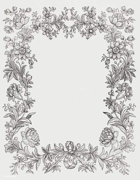 Letter with a flower wreath and a bow (1770) by anonymous. Original from The Rijksmuseum. Digitally enhanced by rawpixel. | free image by rawpixel.com / Rijksmuseum (Source) Flower Frame Illustration, Wreath Drawing, Vintage Illustrations, 背景 シンプル, Flower Border, Black And White Illustration, Classic Frame, Floral Border, Border Design