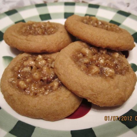 Walnut Frosties Recipe | Just A Pinch Recipes Pecan Pie Cookie, Cookie Carnival, Walnut Cookie Recipes, International Currency, Pecan Pie Cookies, Pie Cookies, Walnut Cookies, Best Christmas Cookies, Sweet Treats Recipes