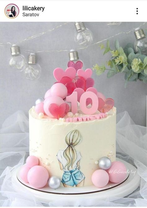 10th Birthday Cakes For Girls, 3d Birthday Cake, Buttercream Birthday Cake, Cake Lettering, 10 Birthday Cake, Birthday Snacks, Rainbow Birthday Cake, Creative Wedding Cakes, Cake Logo Design