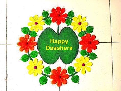 #easyrangoliforu Dassera Rangoli Design, Dasara Rangoli Designs, Dasara Rangoli, Dussehra Rangoli, Creative Rangoli, Festival Rangoli, Rangoli Designs Latest, Colored Rice, Special Rangoli