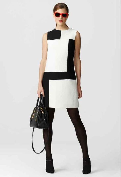 Black And White Dresses, Color Block Dress, Sixties Fashion, Black And White Fashion, Mode Casual, Classy Dress Outfits, Block Dress, 1960s Fashion, Colorblock Dress