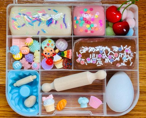 ✦ITEM NAME✦ Bakery Sensory Kit  ✦DETAILS✦  Like all of our One-Kit-Wonders, this kit is carefully curated and artfully designed to stimulate your child's senses. Sensory play is the oldest form of play and proven to improve fine motor skills and inspire creativity for hours of thoughtful, independent play.  ✦INCLUDES✦  ♡ Sectional Plastic Container with Hinged Lid (Easy to clean & store!) ♡ Homemade Playdough   ♡ Rolling Pins  ♡ Eggs ♡ Cookies ♡ Cakes ♡ Cupcakes ♡ Candy ♡ Frosting Dollops ♡ Cher Ice Cream Sensory, Playdough Sensory, Playdough Kit, Sensory Kits, Cherry Cupcakes, No Egg Cookies, Playdough Kits, Independent Play, Homemade Playdough